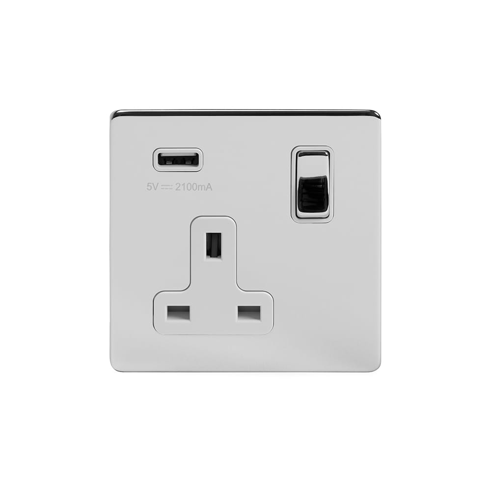 The Finsbury Collection Polished Chrome 1 Gang 13A DP Socket with USB-A 2.1A
