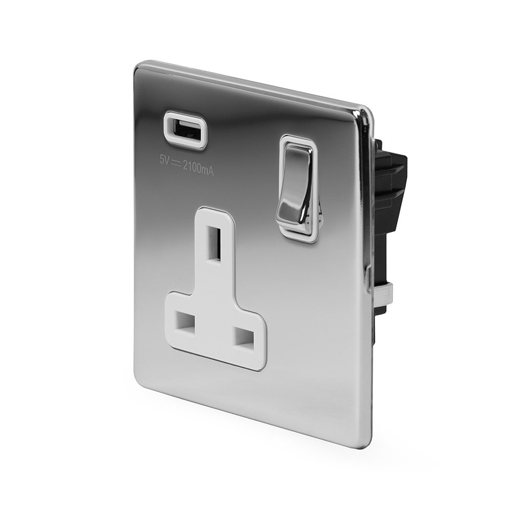 The Finsbury Collection Polished Chrome 1 Gang 13A DP Socket with USB-A 2.1A