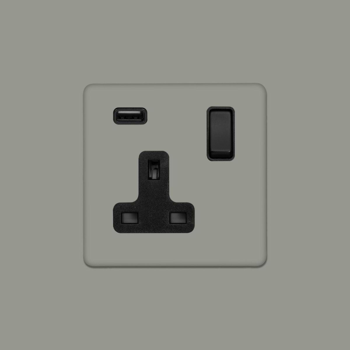 Soho Lighting Primed Paintable 13A 1 Gang Double Pole Switched USB Socket (USB Output 2.1amp) with Matt Black Switch