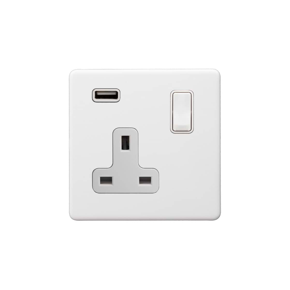 Soho Lighting Primed Paintable 13A 1 Gang Double Pole Switched USB Socket (USB Output 2.1amp) with White Switch