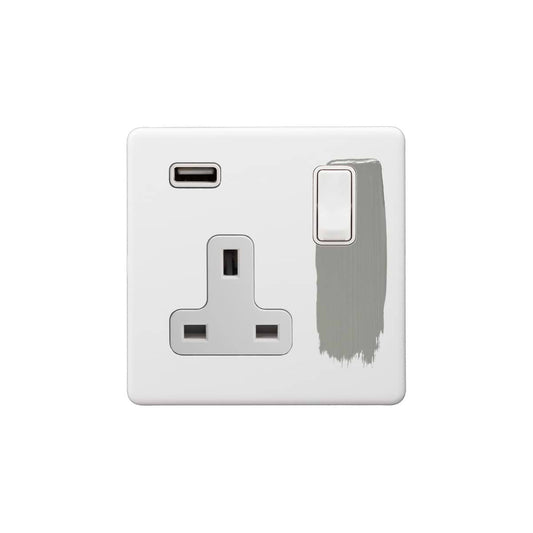 Soho Lighting Primed Paintable 13A 1 Gang Double Pole Switched USB Socket (USB Output 2.1amp) with White Switch