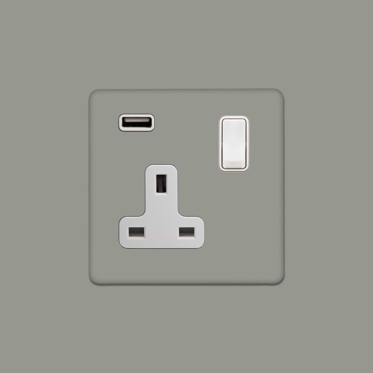 Soho Lighting Primed Paintable 13A 1 Gang Double Pole Switched USB Socket (USB Output 2.1amp) with White Switch