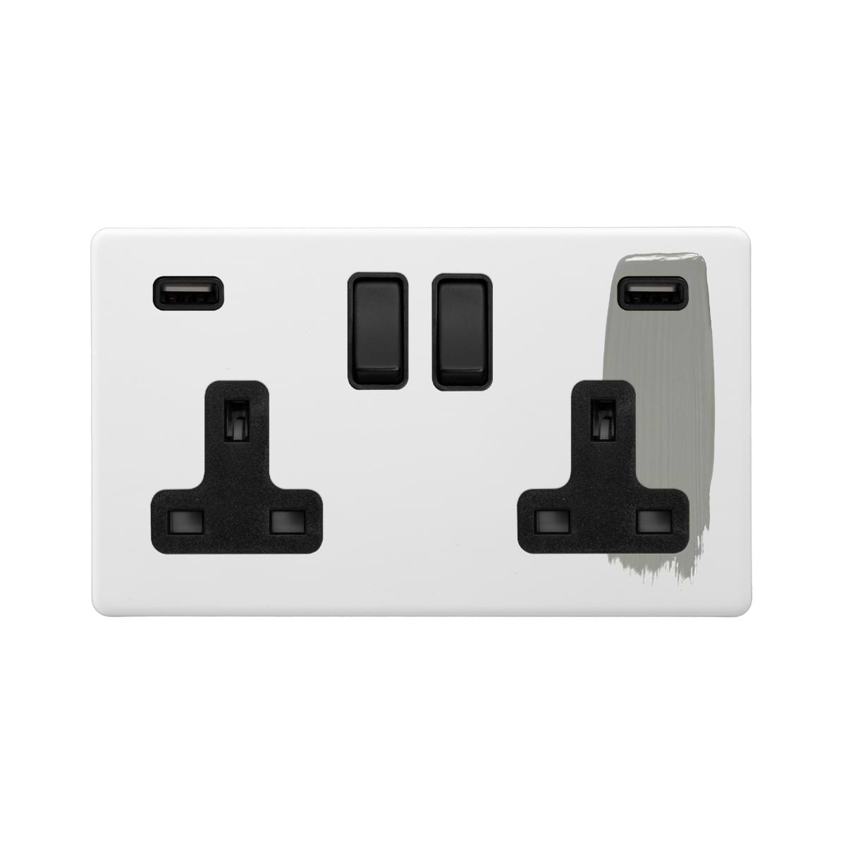Soho Lighting Primed Paintable 13A 2 Gang DP Fast Charge 4.8amp USB Socket with Matt Black Switch
