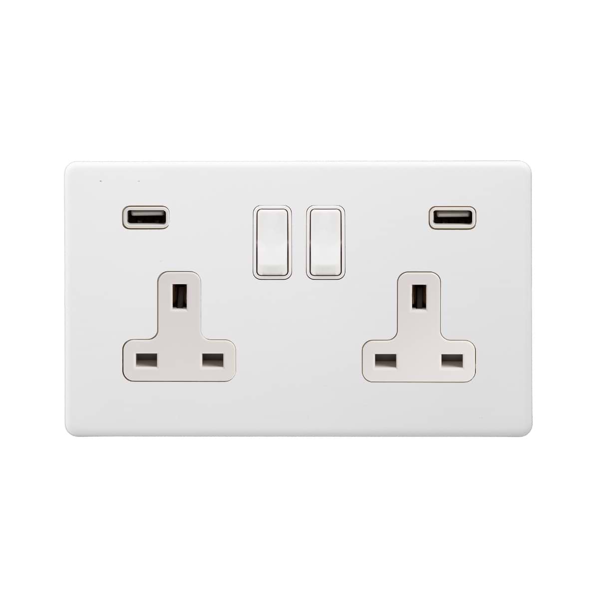 Soho Lighting Primed Paintable 13A 2 Gang DP Fast Charge 4.8amp USB Socket with White Switch
