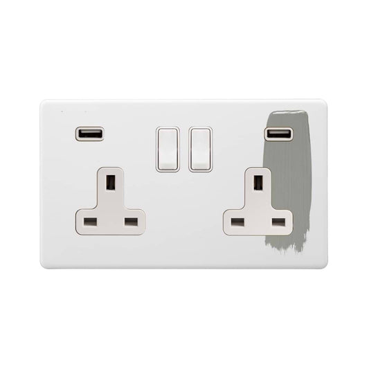 Soho Lighting Primed Paintable 13A 2 Gang DP Fast Charge 4.8amp USB Socket with White Switch