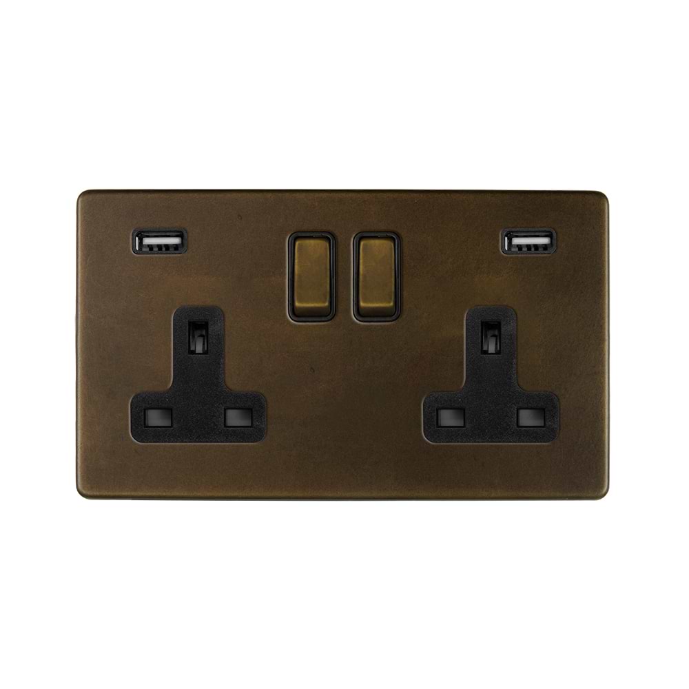 The Westminster Collection Vintage Brass  2 Gang 13A DP Socket with 2 x USB-A 4.8A