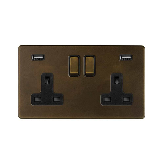 The Westminster Collection Vintage Brass  2 Gang 13A DP Socket with 2 x USB-A 4.8A