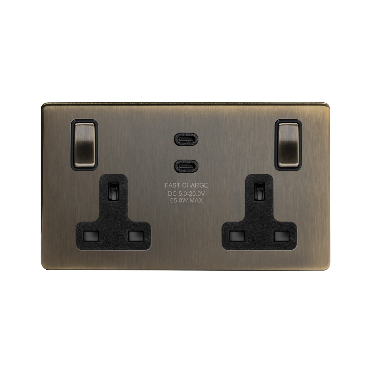 Soho Lighting Antique Brass 2 Gang 65W USB C+C Socket (13A Socket + 2 USB C Ports)
