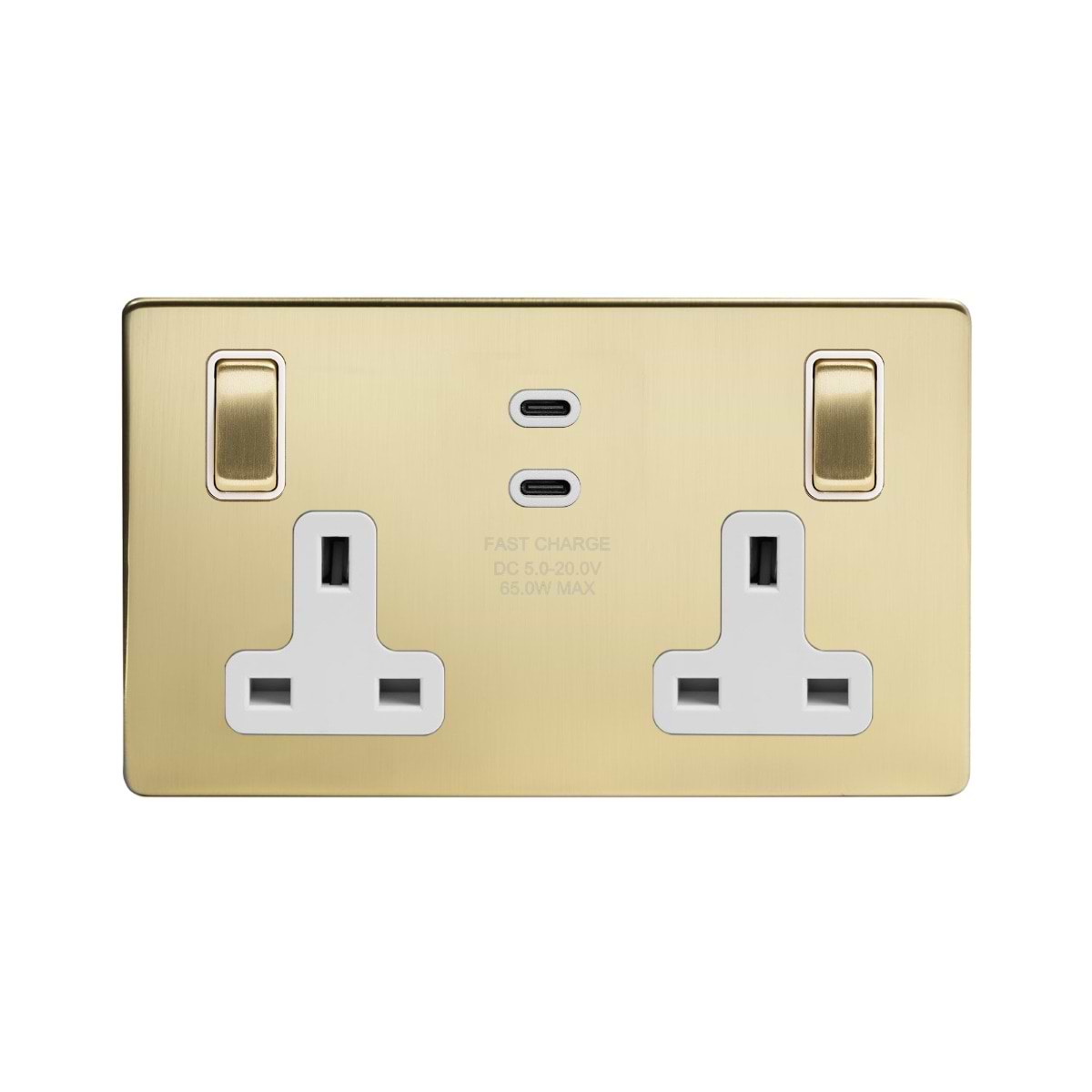 Soho Lighting Brushed Brass 2 Gang 65W USB C+C Socket (13A Socket + 2 USB C Ports)