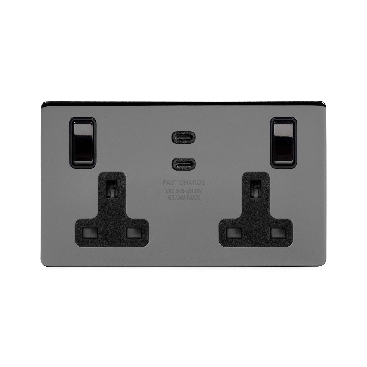 Soho Lighting Black Nickel 2 Gang 65W USB C+C Socket (13A Socket + 2 USB C Ports)