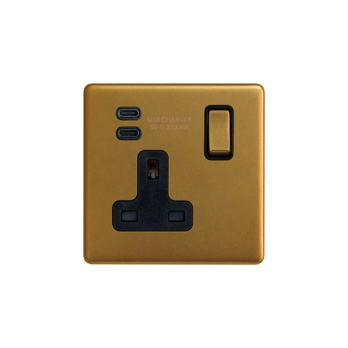 The Sloane Collection Antique Gold 1 Gang USB C+C Socket (13A Socket + 2 USB C 3.1A Ports)