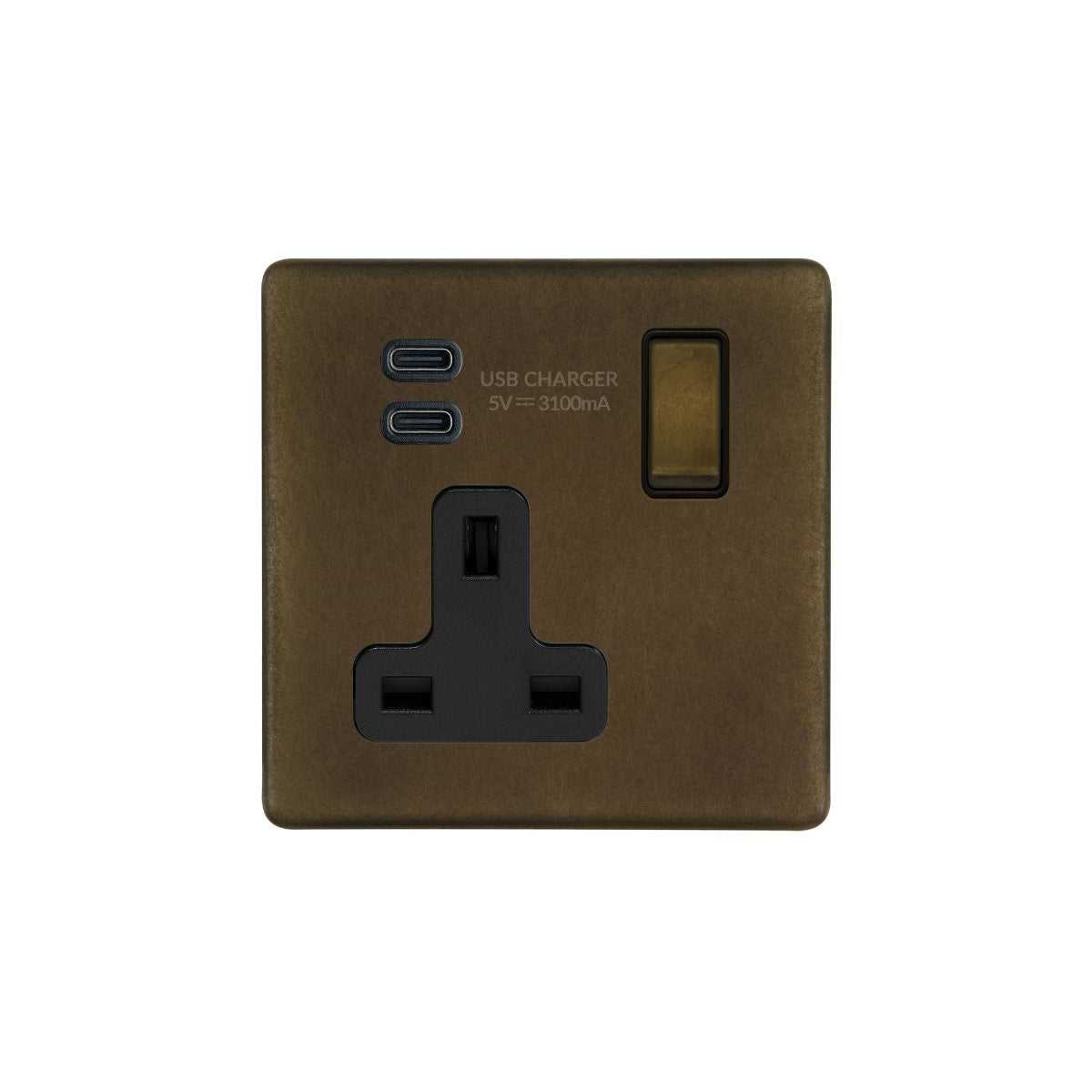 The Westminster Collection Vintage Brass 1 Gang USB C+C Socket (13A Socket + 2 USB C 3.1A Ports)
