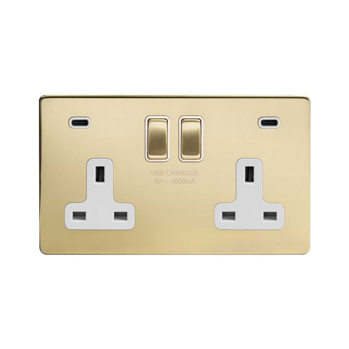 Soho Lighting Brushed Brass 2 Gang USB C+C Socket (13A Socket + 2 USB C 4.8A Ports)