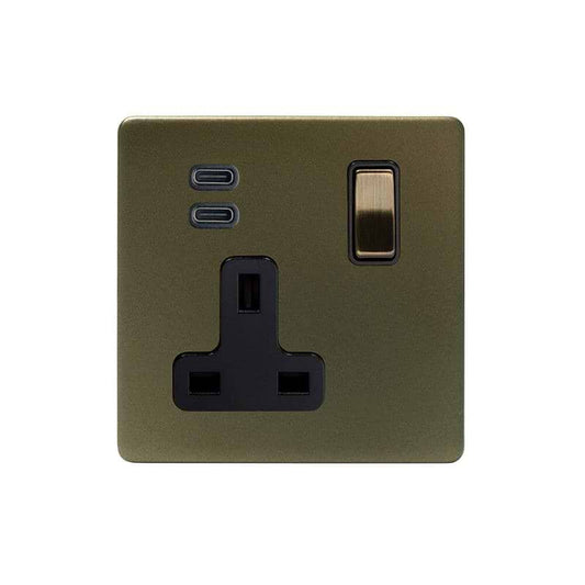 Soho Lighting Bronze 1 Gang USB C+C Socket (13A Socket + 2 USB C 3.1A Ports)