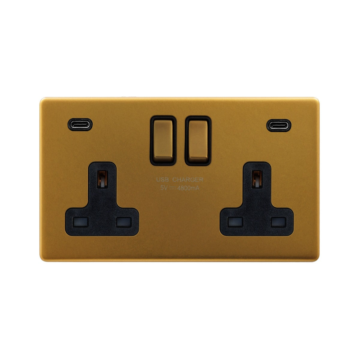 The Sloane Collection Antique Gold 2 Gang USB C+C Socket (13A Socket + 2 USB C 4.8A Ports)