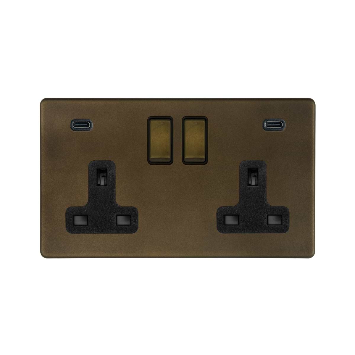 The Westminster Collection Vintage Brass 2 Gang USB C+C Socket (13A Socket + 2 USB C 4.8A Ports)