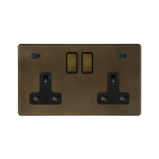 The Westminster Collection Vintage Brass 2 Gang USB C+C Socket (13A Socket + 2 USB C 4.8A Ports)