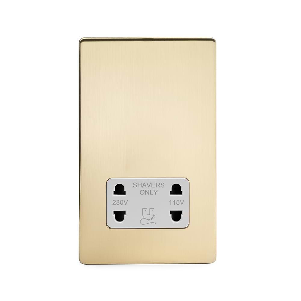 The Savoy Collection Brushed Brass Shaver Socket 230/115V Plate Wht Ins Screwless