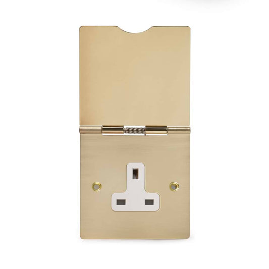 The Savoy Collection Brushed Brass 13A 1 Gang Floor Socket Wht Ins