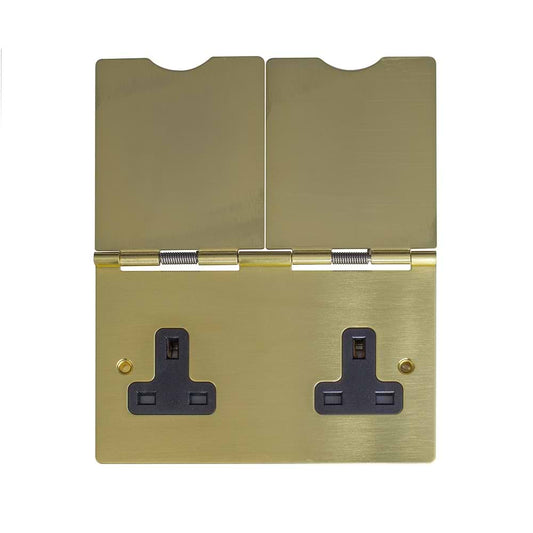 The Savoy Collection Brushed Brass 13A 2 Gang Floor Socket Blk Ins
