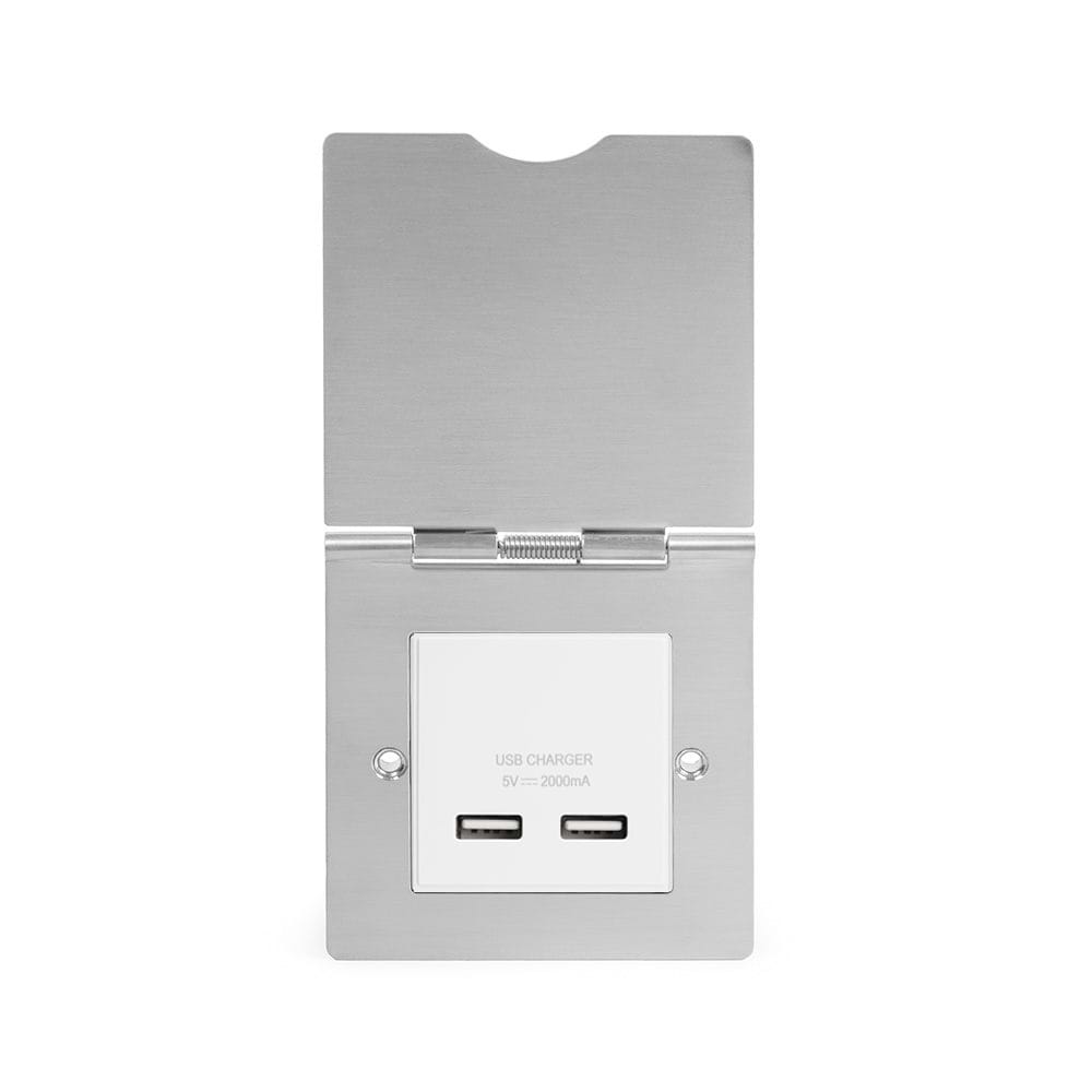 The Lombard Collection Brushed Chrome USB Charger Floor Socket 1 Gang Blk Ins