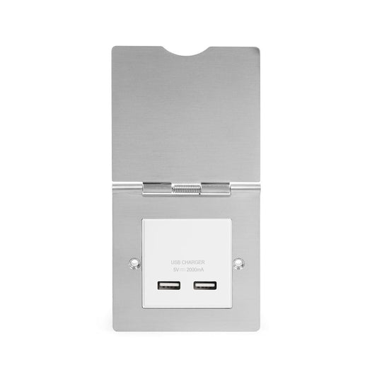 The Lombard Collection Brushed Chrome USB Charger Floor Socket 1 Gang Blk Ins