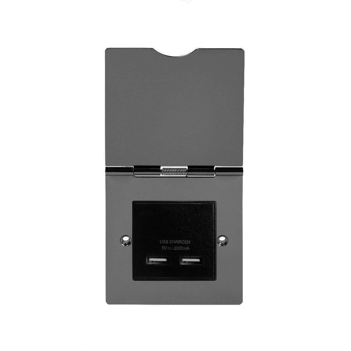 The Connaught Collection Black Nickel USB Charger Floor Socket 1 Gang Blk Ins