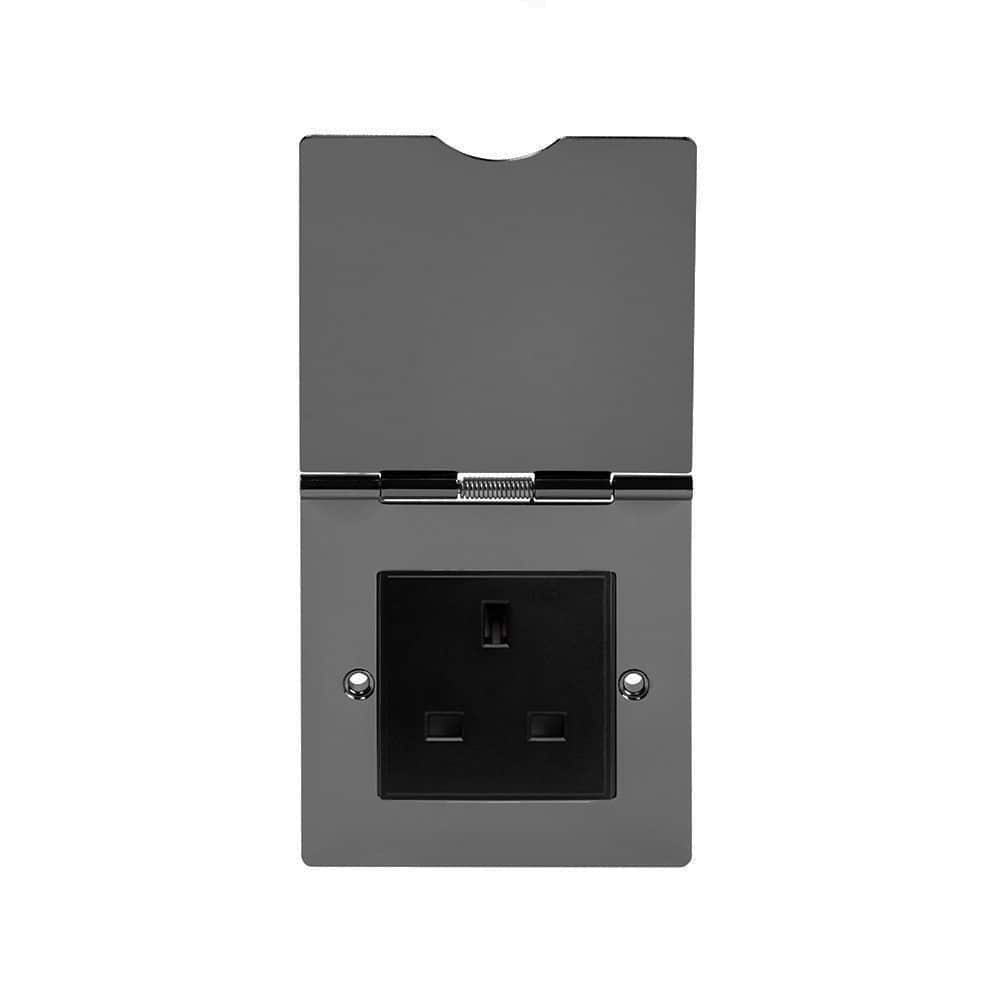 The Connaught Collection Black Nickel 13A Euromod Floor Outlet Socket 1 Gang Blk Ins