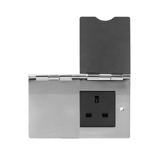 The Lombard Collection Brushed Chrome 13A 2 Gang Euromod Floor Socket Blk Ins
