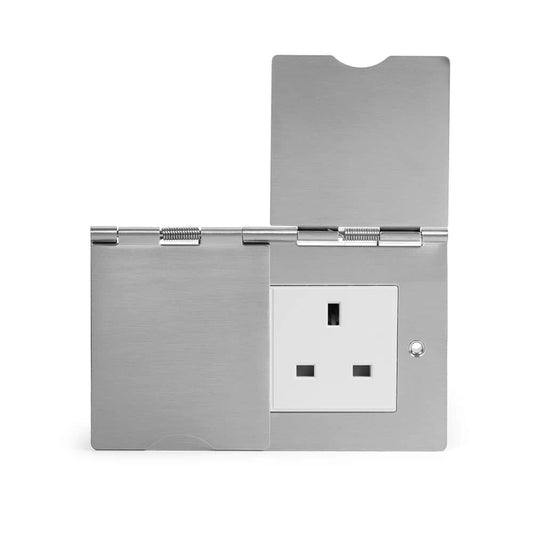 The Lombard Collection Brushed Chrome 13A 2 Gang Euromod Floor Outlet Socket Wht Ins