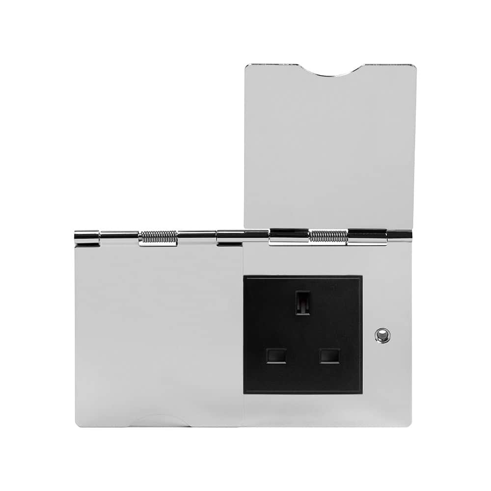 The Finsbury Collection Polished Chrome 13A 2 Gang Euromod Floor Outlet Socket Blk Ins