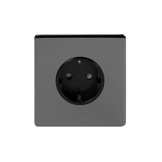 The Connaught Collection Black Nickel 16A 1 Gang Euro Schuko Socket Blk Ins Screwless