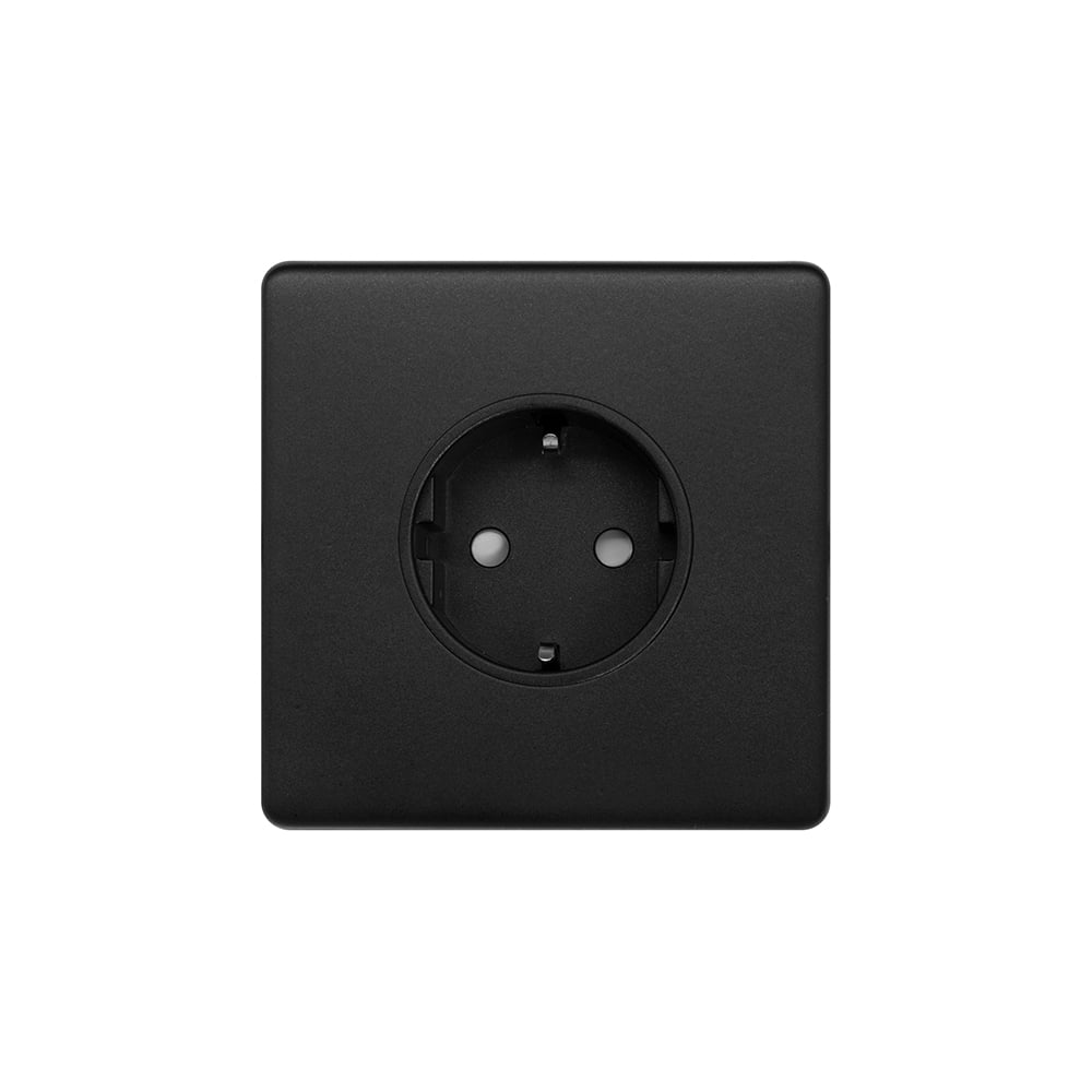 The Camden Collection Matt Black 16A 1 Gang Euro Schuko Socket Blk Ins Screwless