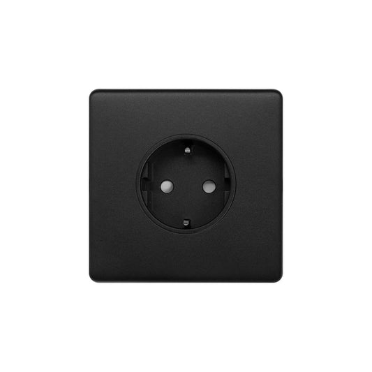 The Camden Collection Matt Black 16A 1 Gang Euro Schuko Socket Blk Ins Screwless