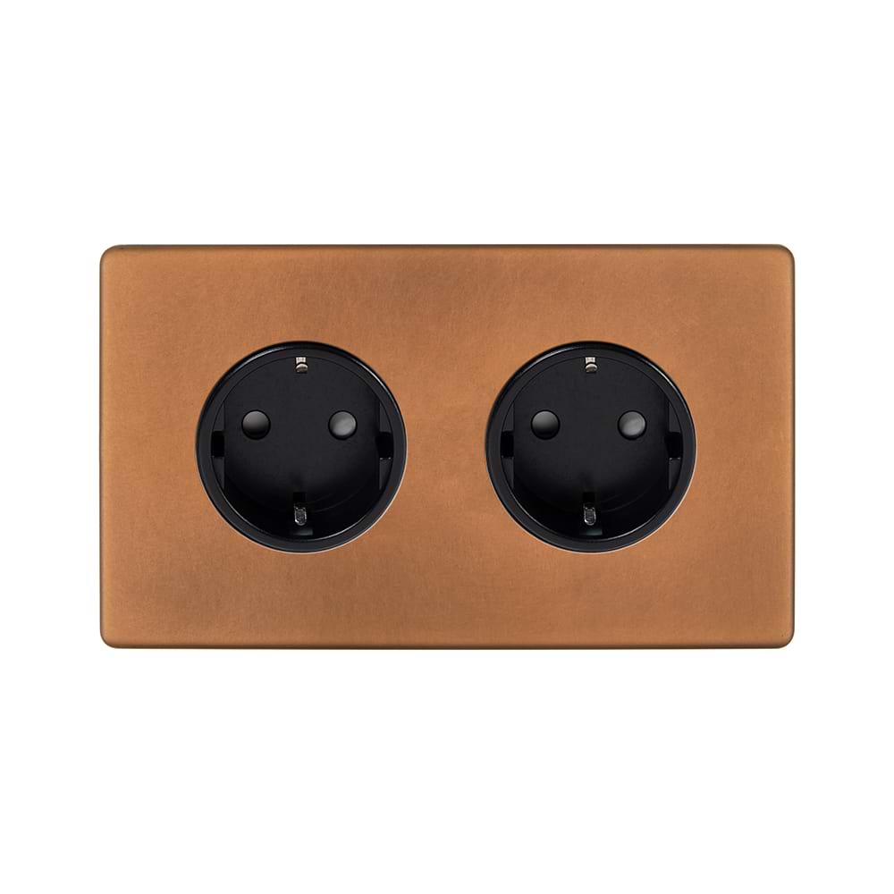 The Chiswick Collection Antique Copper 16A 2 Gang Euro Schuko Socket