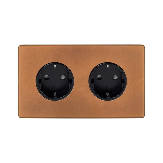 The Chiswick Collection Antique Copper 16A 2 Gang Euro Schuko Socket