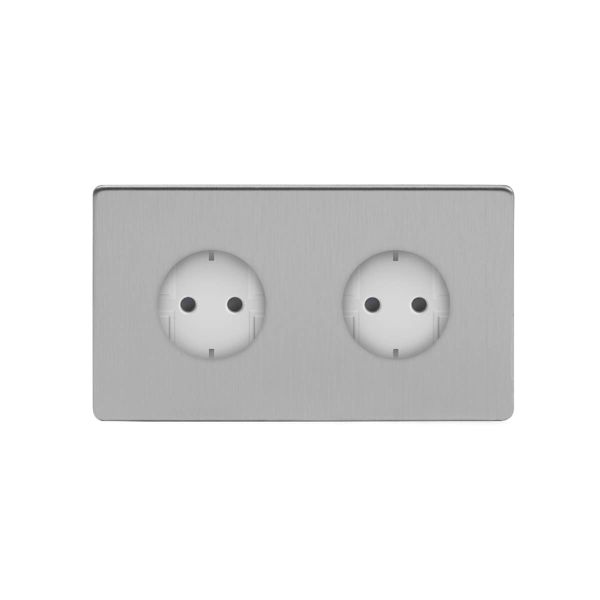 The Lombard Collection Brushed Chrome 16A 2 Gang Euro Schuko Socket Wht Ins Screwless
