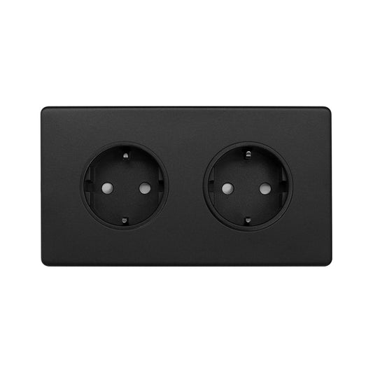 The Camden Collection Matt Black 16A 2 Gang Euro Schuko Socket Blk Ins Screwless