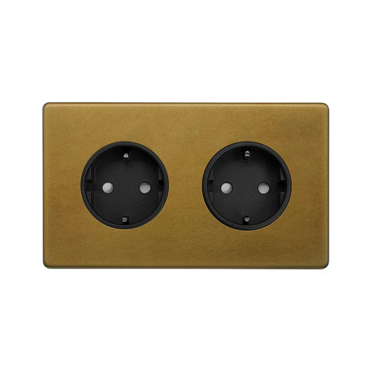 The Belgravia Collection Old Brass 16A 2 Gang Euro Schuko Socket