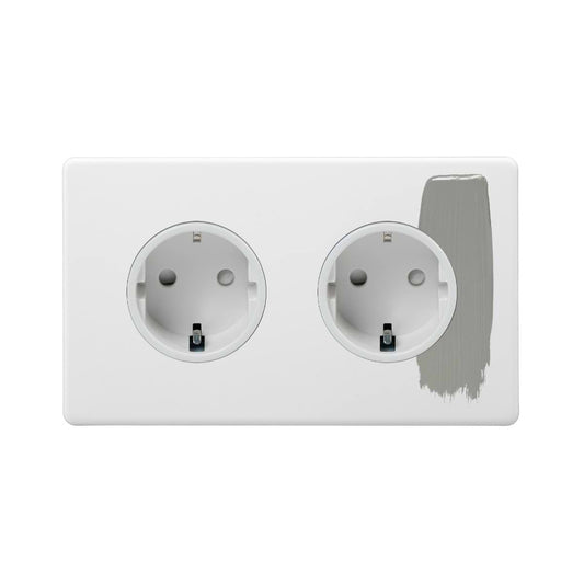 Soho Lighting Primed Paintable 16A 2 Gang Euro Schuko Socket with White Insert