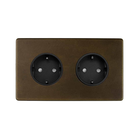 The Westminster Collection Vintage Brass 16A 2 Gang Euro Schuko Socket