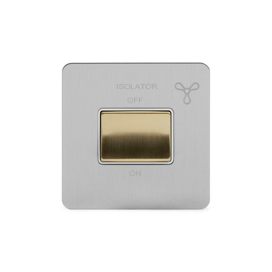 Soho Lighting Brushed Chrome & Brushed Brass 10A 1 Gang 1 Way 3-Pole Fan Isolator White Inserts Screwless