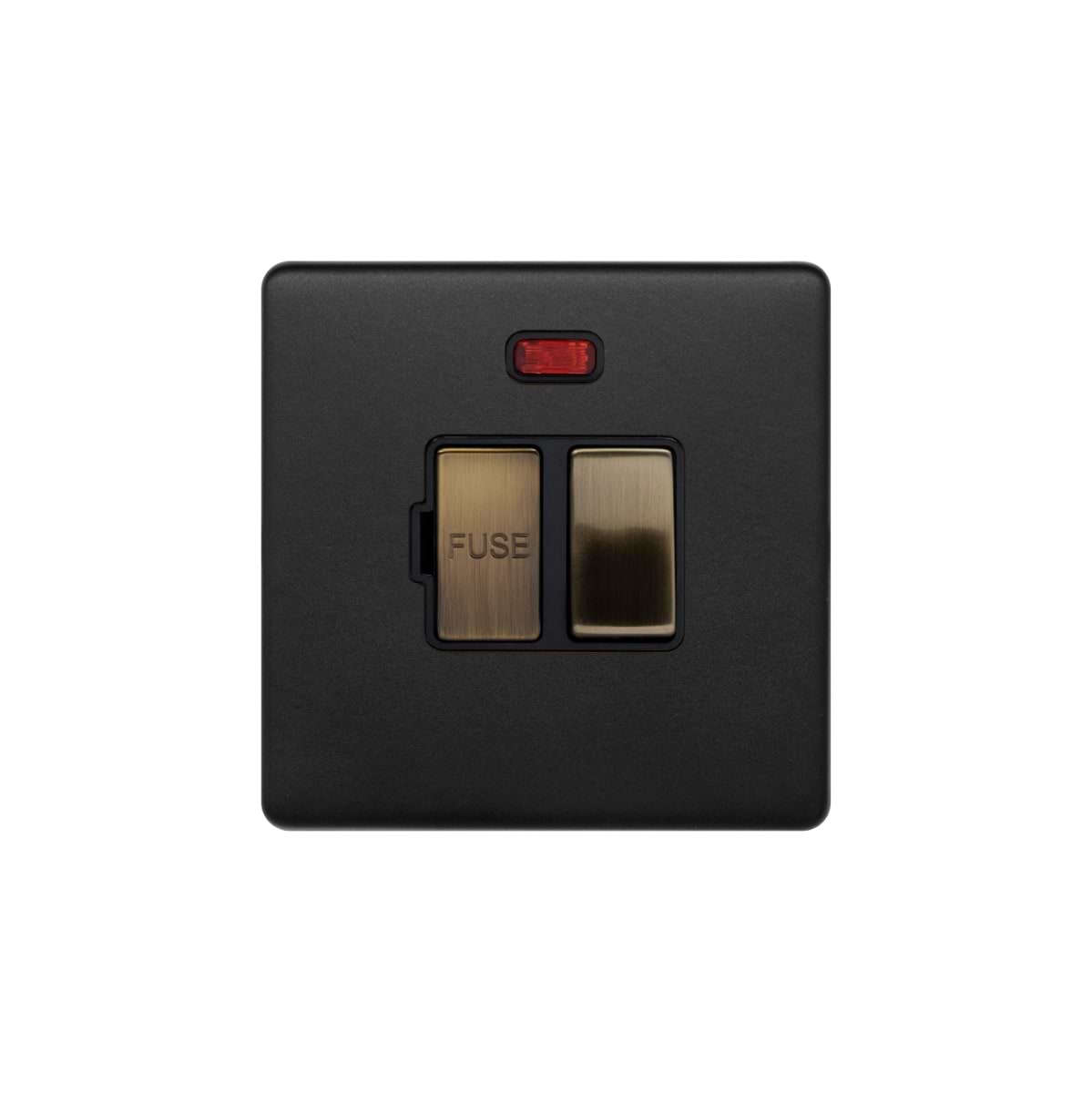 Soho Lighting Matt Black and Antique Brass 13A Double Pole Switched Fused Connection Unit (FCU) With Neon