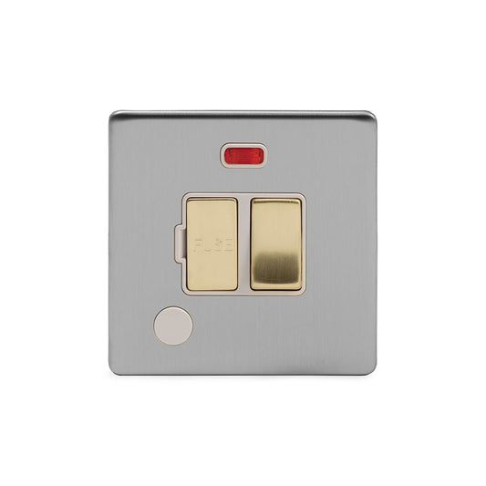 Soho Lighting Brushed Chrome & Brushed Brass Flat Plate 13A Switched Fused Connection Unit (FCU) Flex Outlet With Neon Screwless