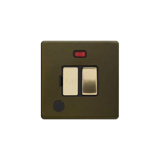 Soho Lighting Bronze with Brushed Brass Flat Plate 13A Switched Fused Connection Unit (FCU) Flex Outlet With Neon Screwless
