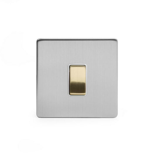 Soho Lighting Brushed Chrome & Brushed Brass 10A 1 Gang 2 Way Switch White Inserts Screwless