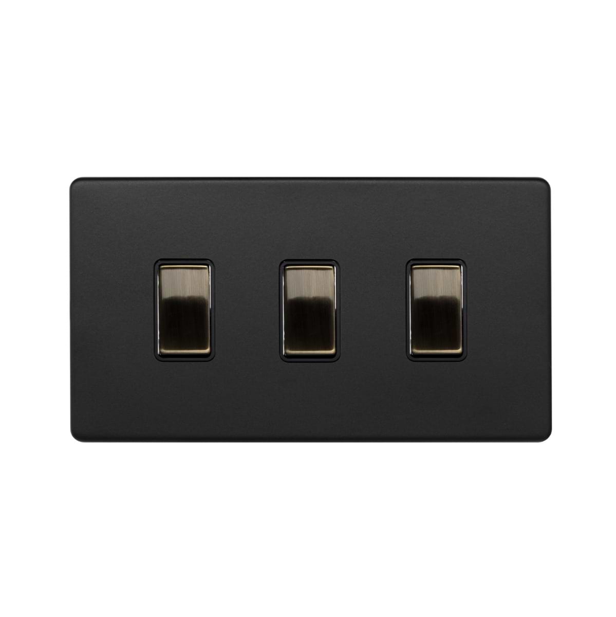 Soho Lighting Matt Black and Antique Brass 3 Gang Switch With 1 Intermediate (2 x 2 Way Switch with 1 Intermediate)