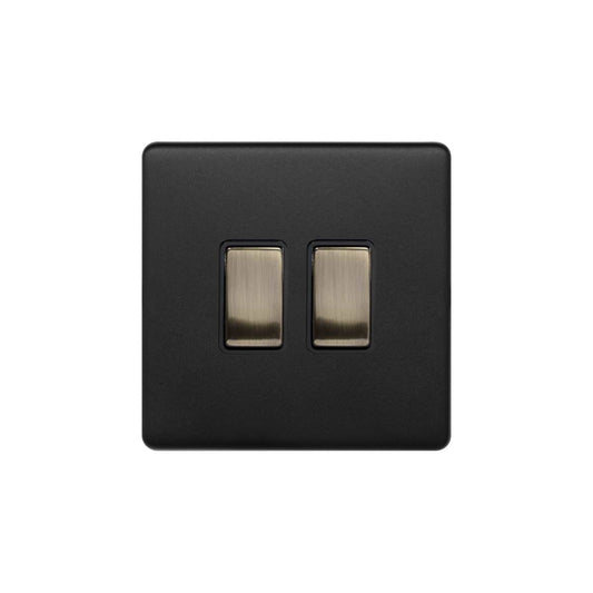 Soho Lighting Matt Black and Antique Brass 2 Gang Intermediate & 2 Way Switch