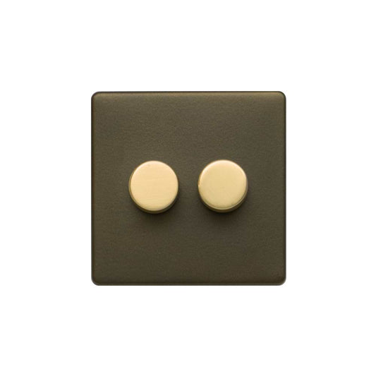 Soho Lighting Bronze & Brushed Brass 2 Gang 1000W DC1-10V Dimmer Switch