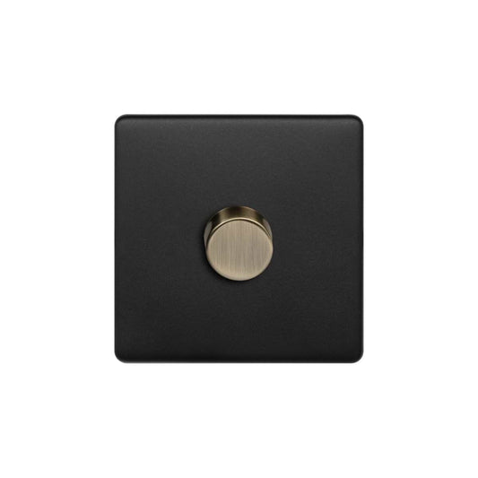 Soho Lighting Matt Black and Antique Brass 1 Gang 2 -Way Intelligent Dimmer 150W LED (300W Halogen/Incandescent)